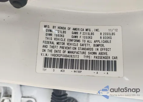 2013 Honda Accord Sport from USA, damaged, VIN 1HGCR2F5XDA062072